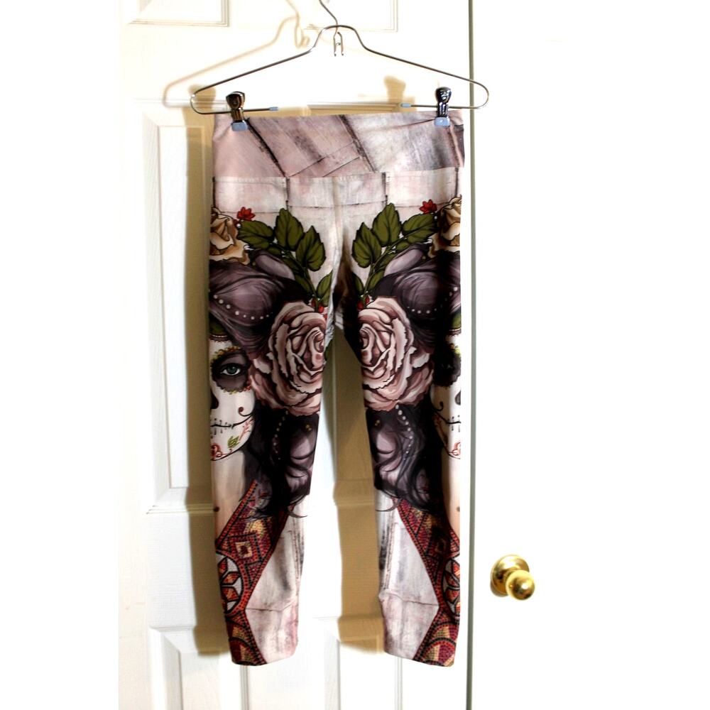 Eagle Rock Werkshop Sugar Skull Capri Leggings sz S